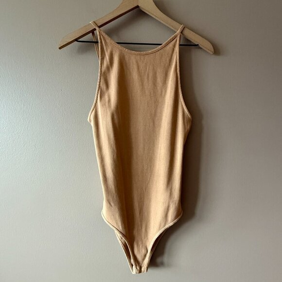 Women's M Zara Nude High Neck Ribbed Bodysuit - Picture 2 of 6